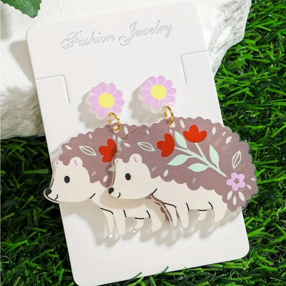 Floral Hedgehog Earrings - Picture 2 of 3